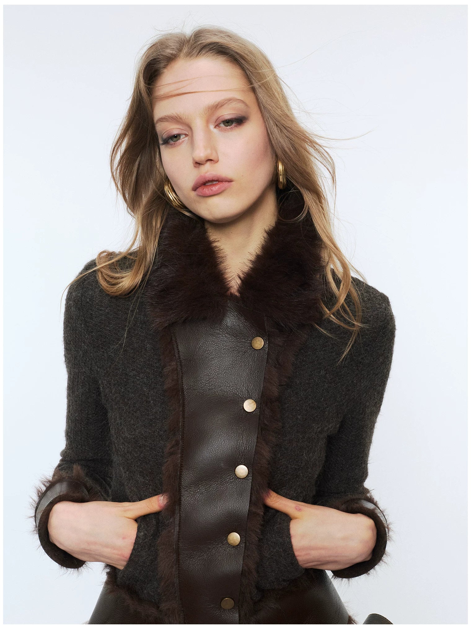 Knit Panel Faux Fur Cardigan Jacket