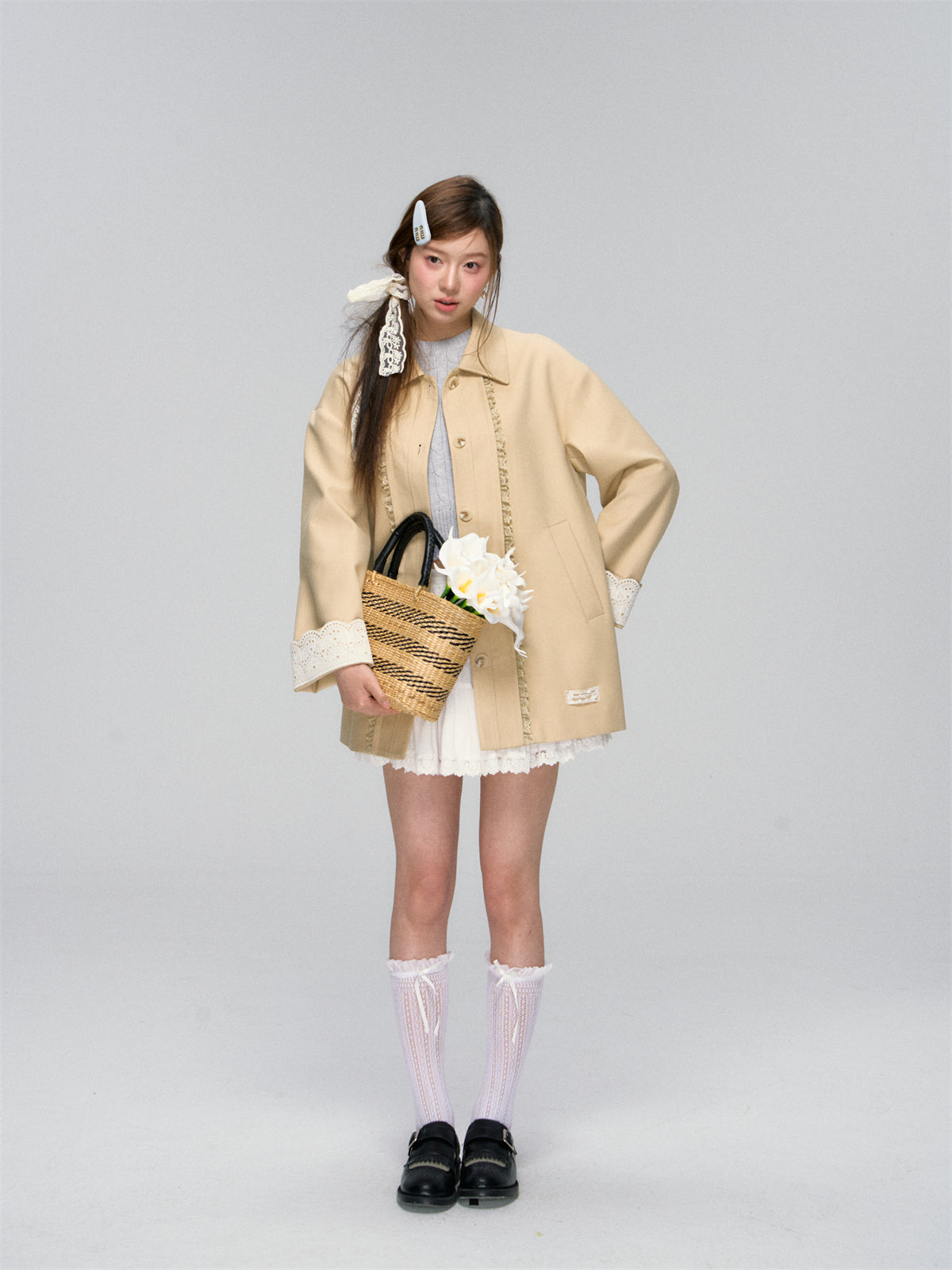 Lace-Patchwork Cuff Lace Trench Coat - CHINASQUAD