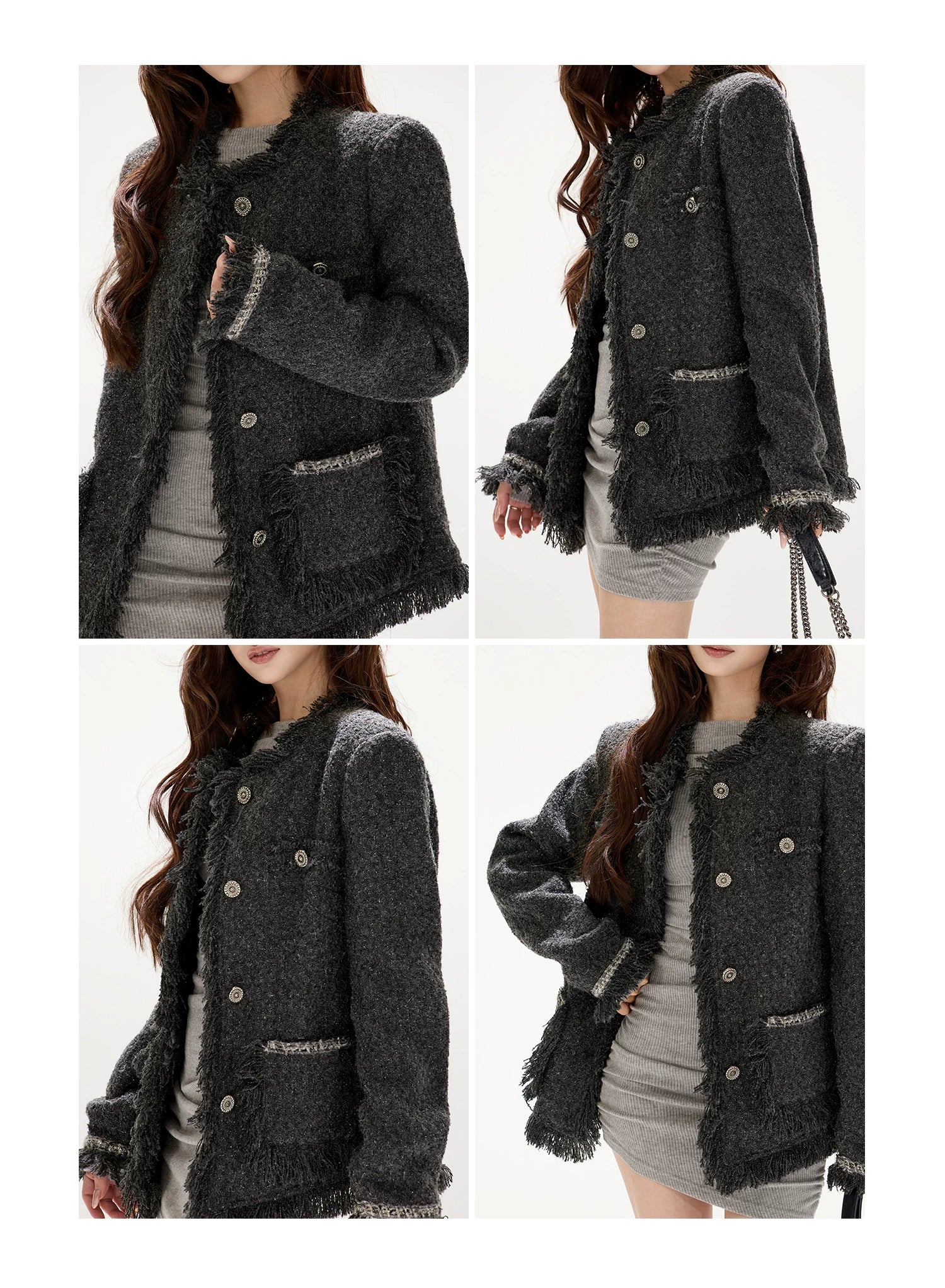 Luxury Grey Tweed Wool Jacket