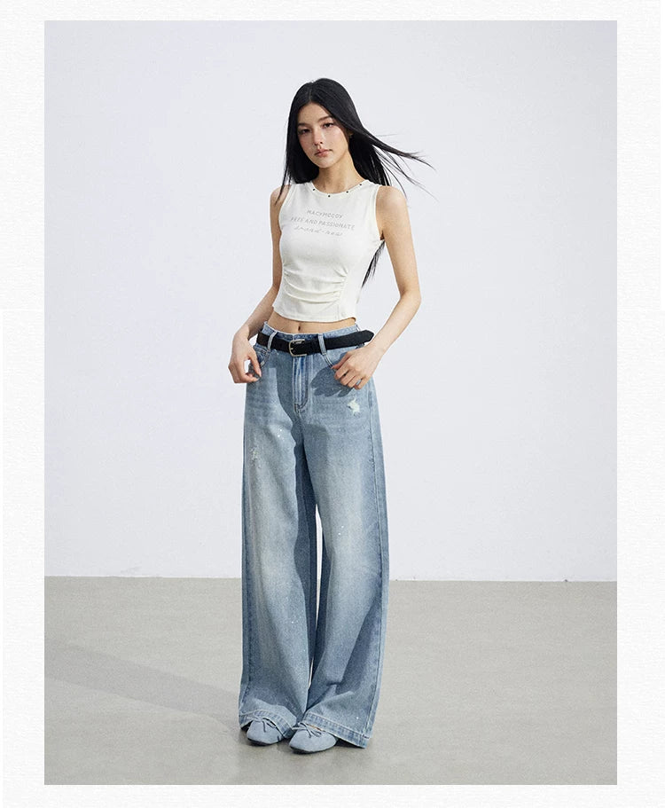 Vintage Starry Wash Wide-Leg Denim Jeans