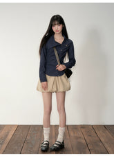 Khaki Petal-Pleat A-Line Skirt - CHINASQUAD