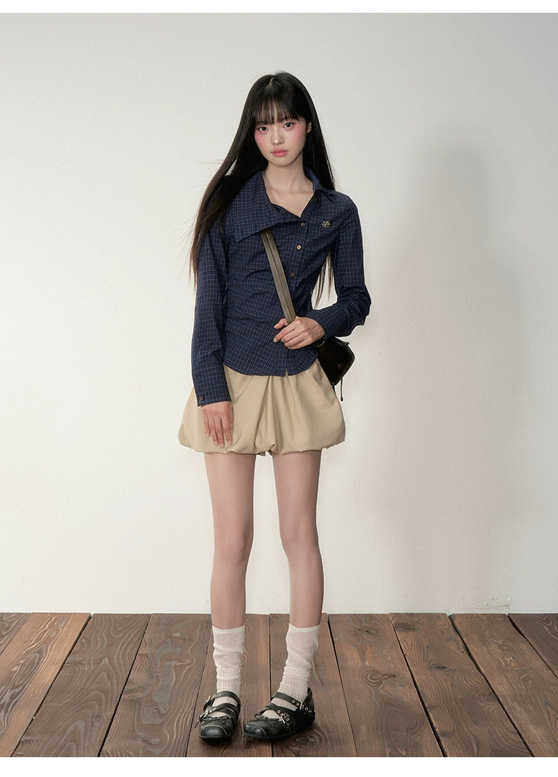 Khaki Petal-Pleat A-Line Skirt