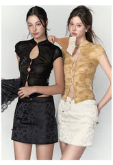 Black & White Button-up A-line Skirt - CHINASQUAD