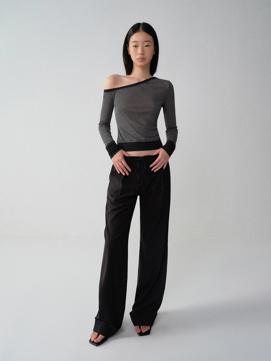 Black-Red Striped Cuffed Suit Wide-Leg Pants - CHINASQUAD
