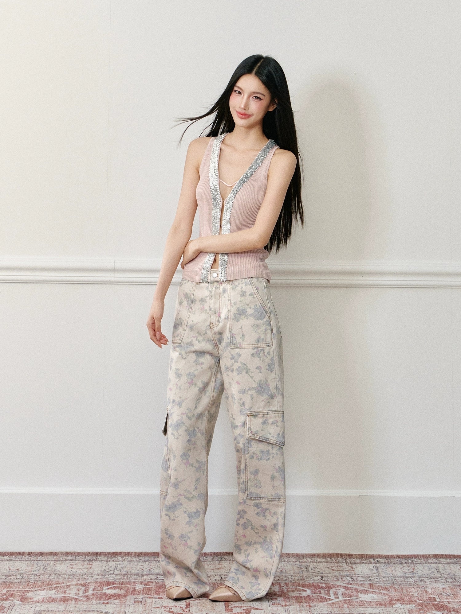 Floral Print Wide-Leg Cargo Pants - CHINASQUAD