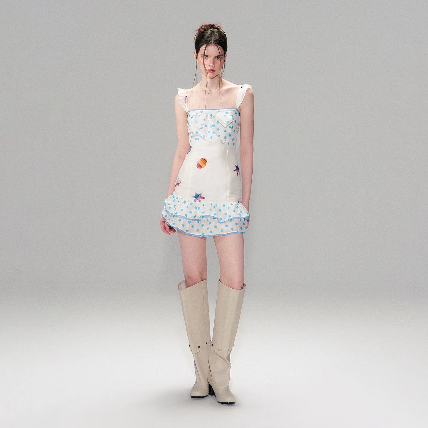 Vintage Contrast Print Flutter Strap Mini Dress