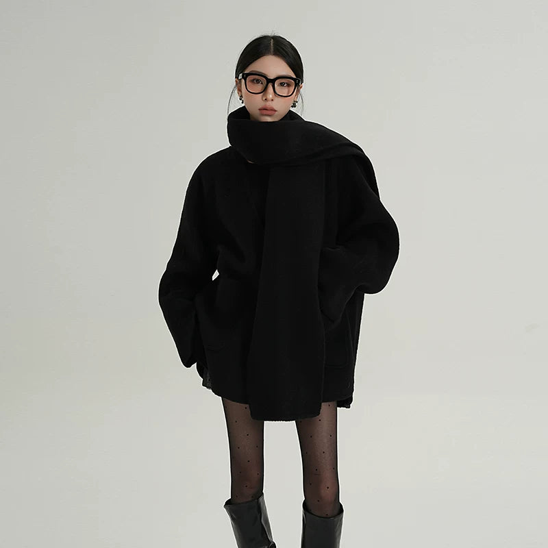 Scarf-Detail Cropped Wool Jacket