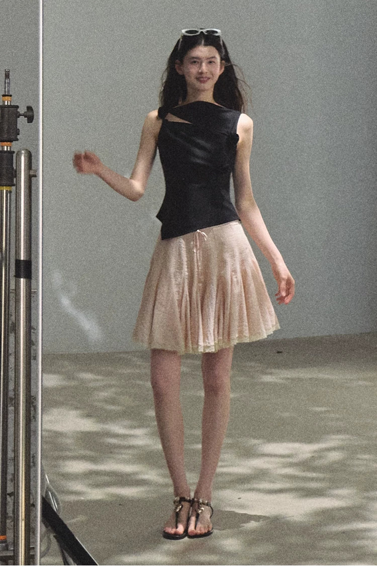 Lyocell Linen A-Line Lace-Trim Mini Skirt