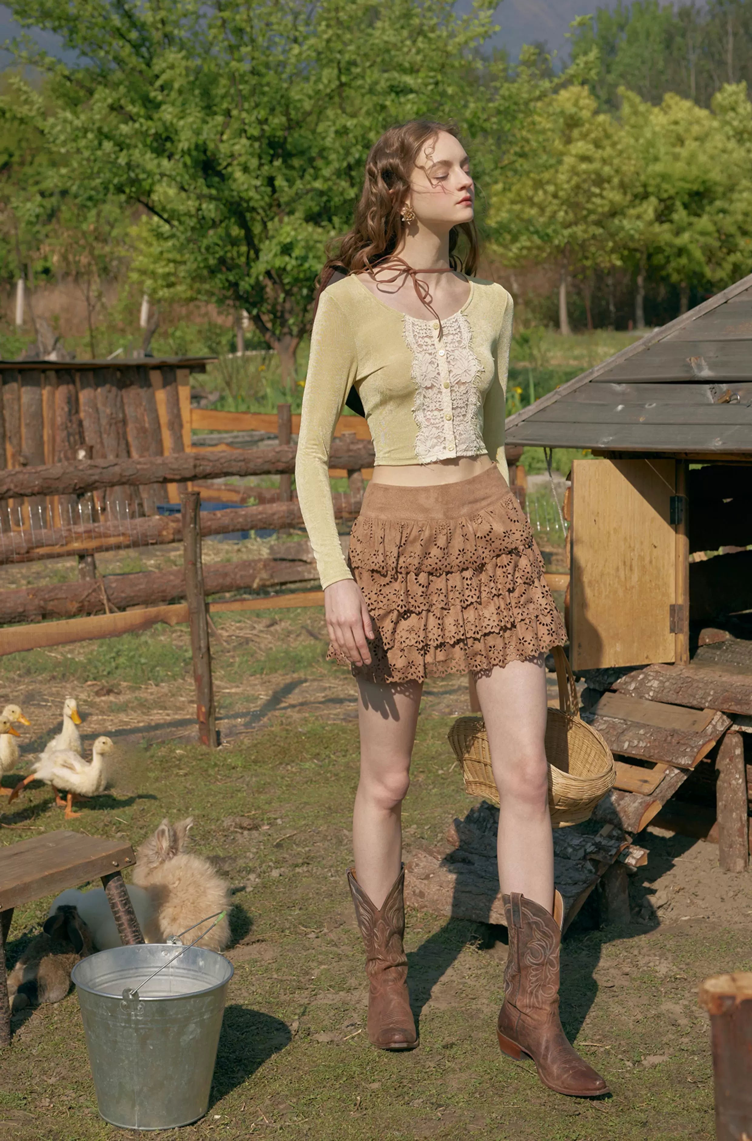 Vintage Layered Cutout Mini Skirt