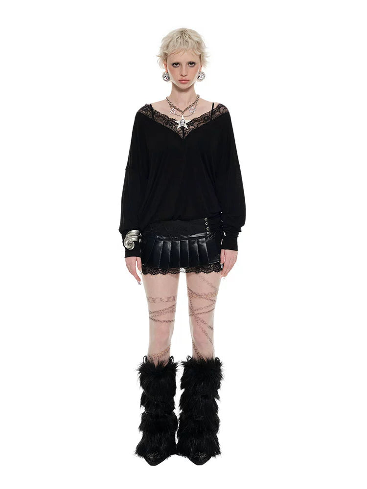 V-Neck Lace Trim Layered Blouse - CHINASQUAD