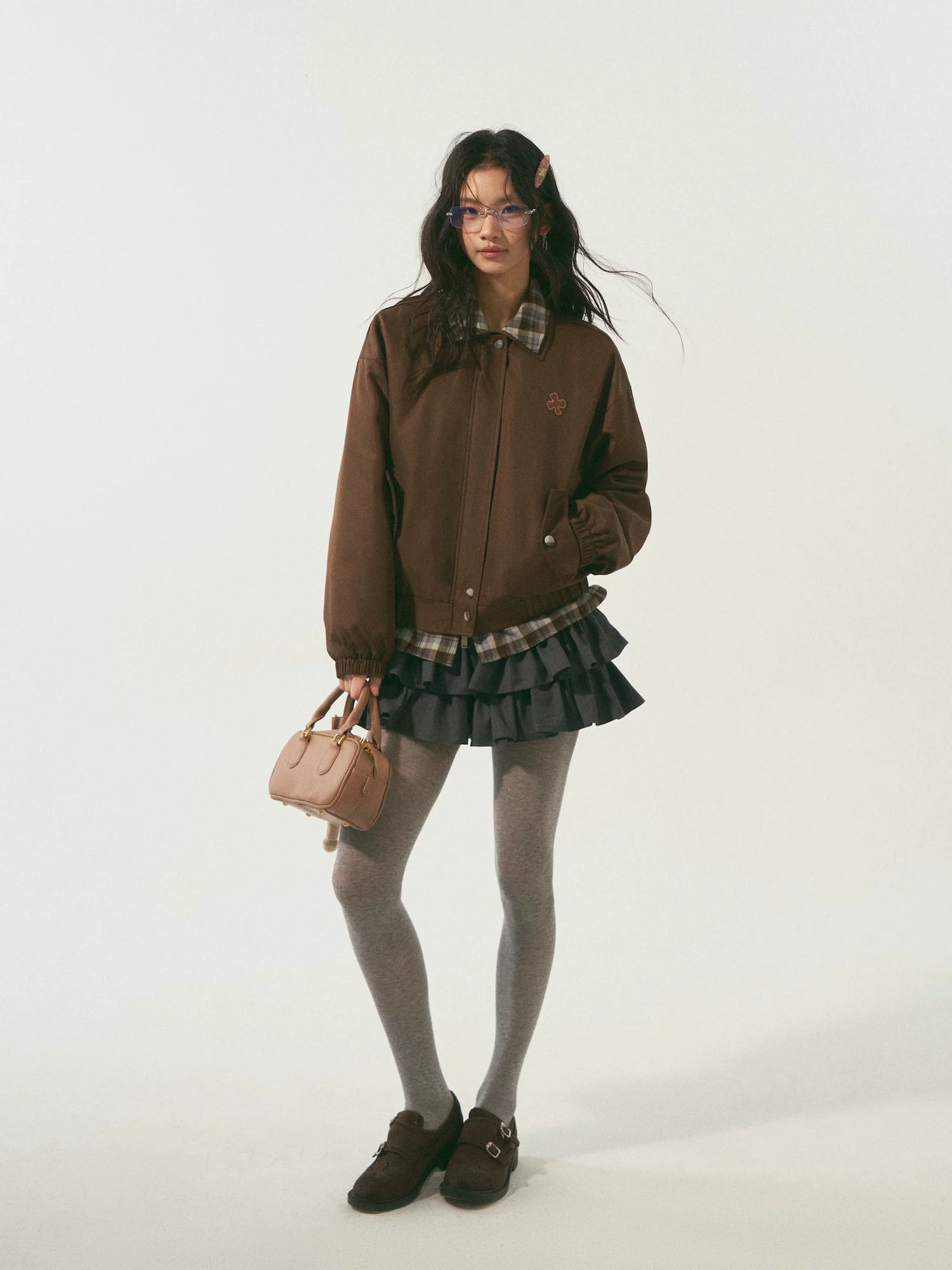 Double-Collar Plaid Patchwork Padded Jacket