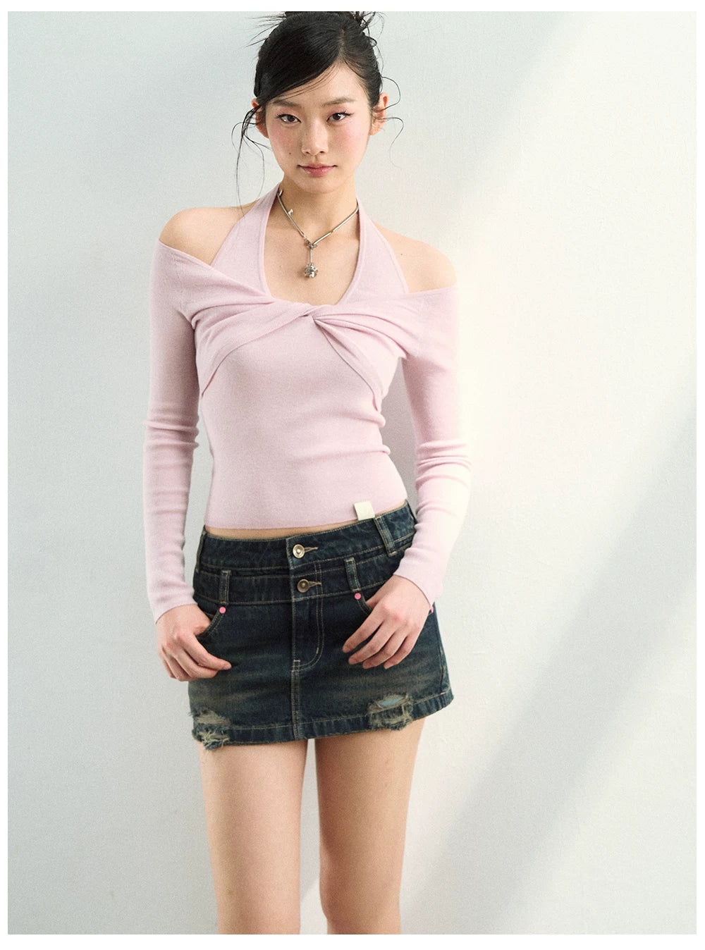 Off-Shoulder Halter Knit Top