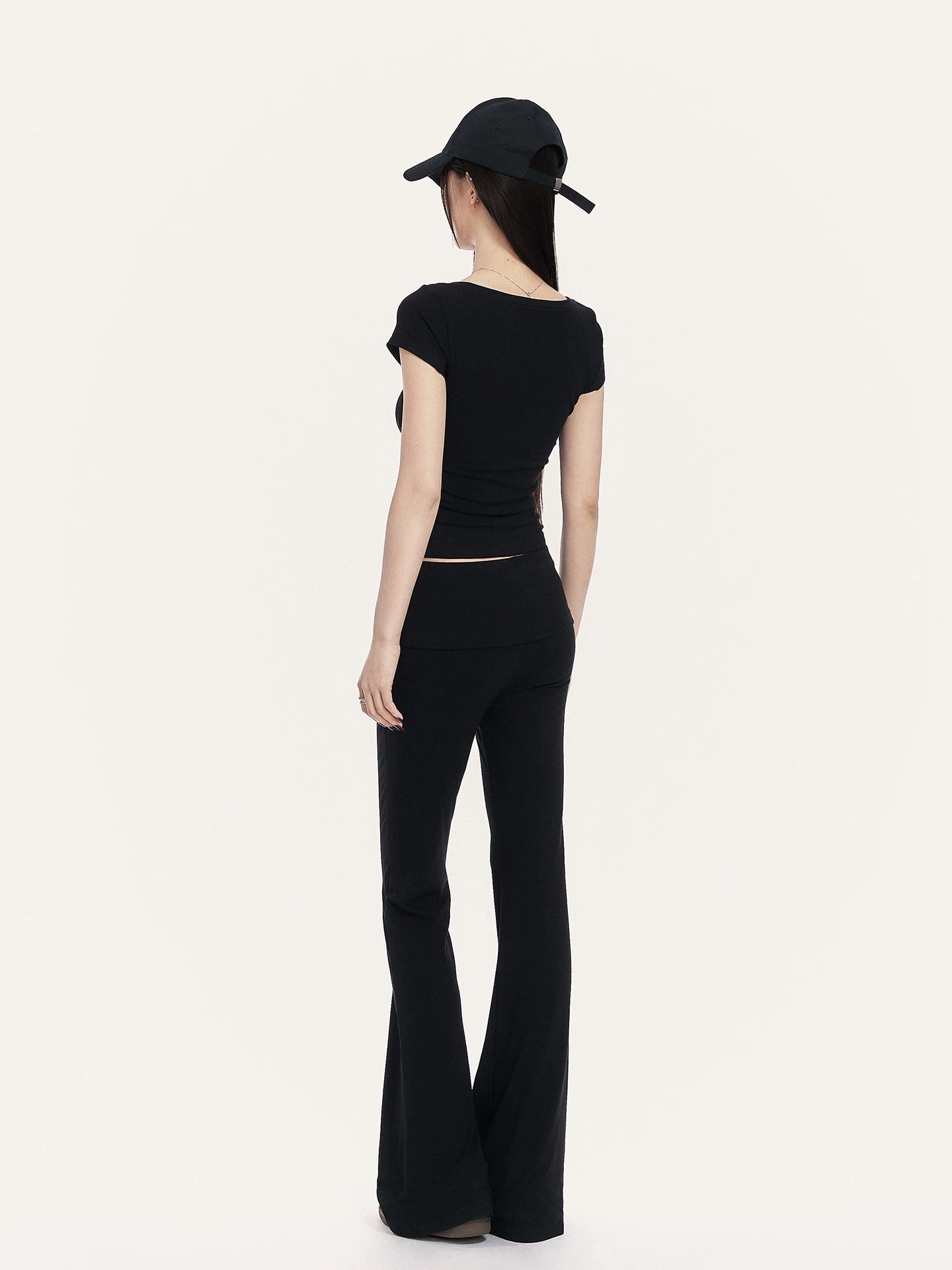 Square Neck Cropped Tee & Flare Pants Set