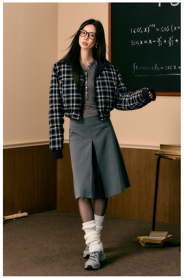 Blue Plaid Reversible Coat - CHINASQUAD