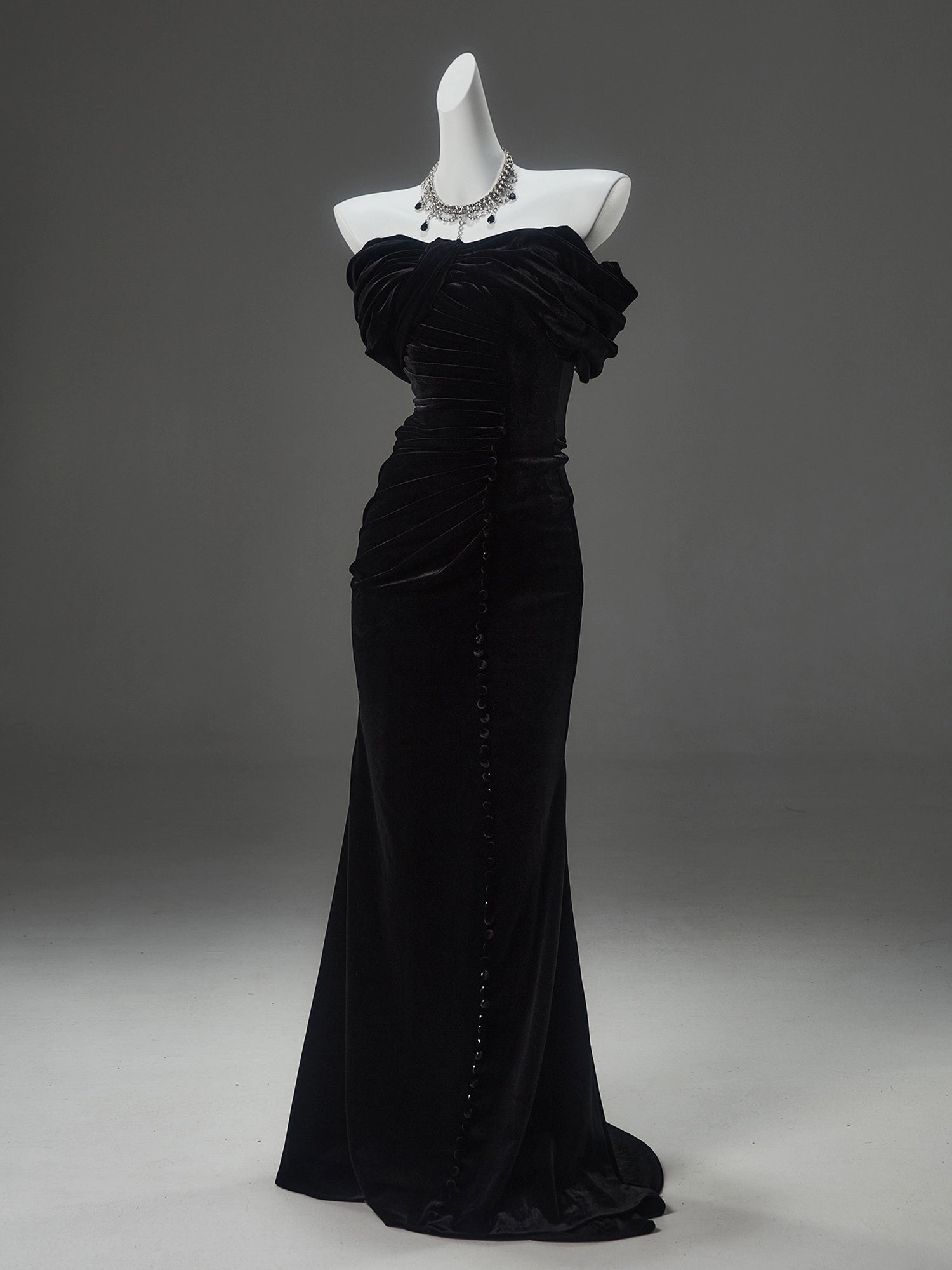 ROLA Noir Sculpted Velvet Couture Gown