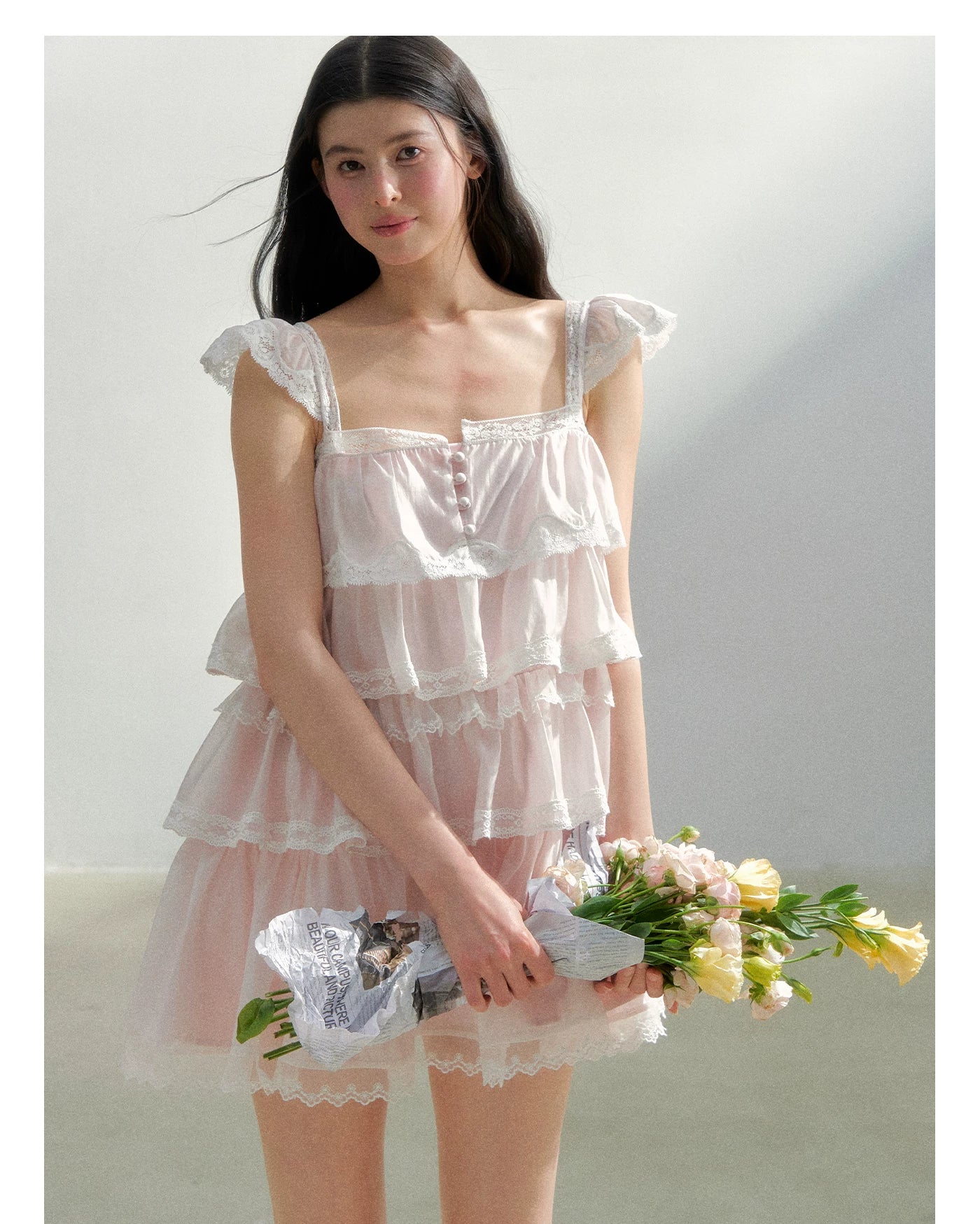 Blush Lace Mist Tiered Princess Dress