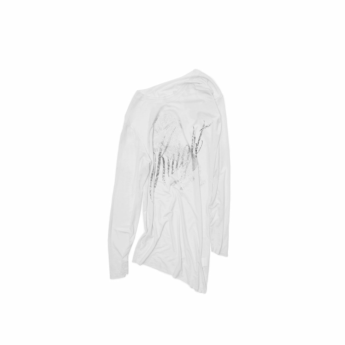 Asymmetric Draped Crystal-Embellished Long Sleeve T-Shirts - CHINASQUAD
