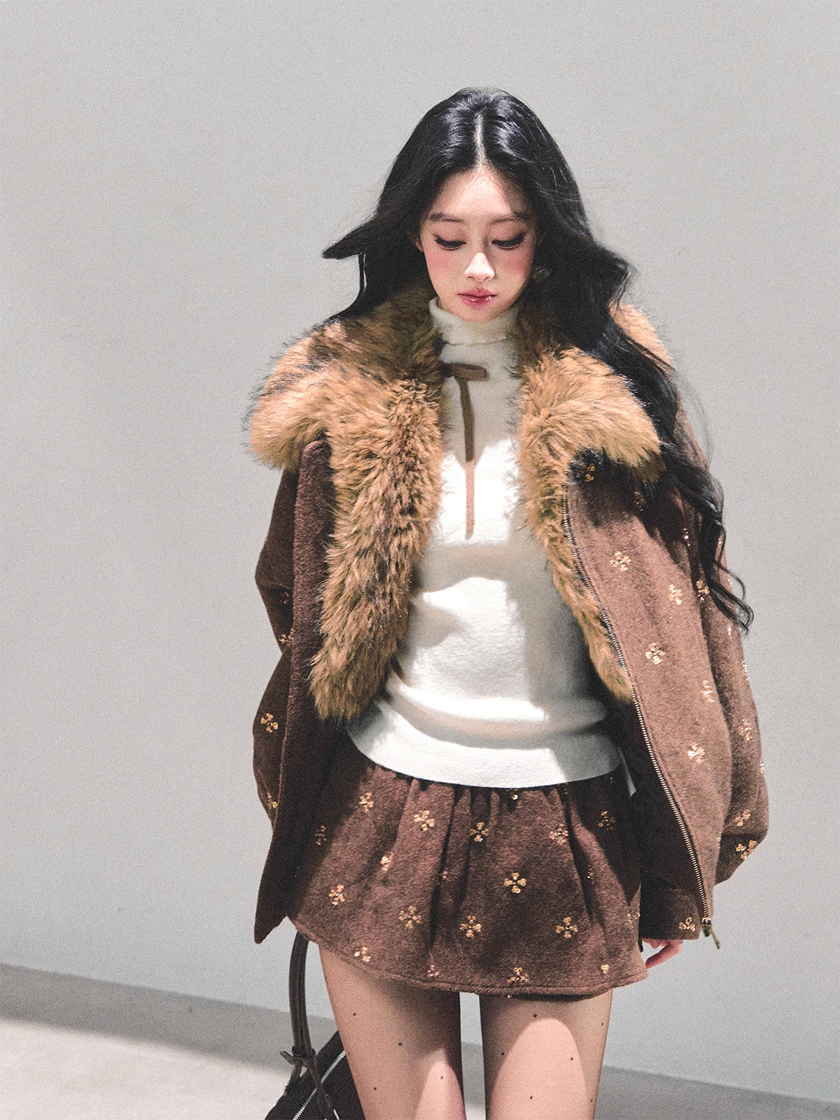 Snowfall Whisper Wool Jacket & Mini Skirt Set