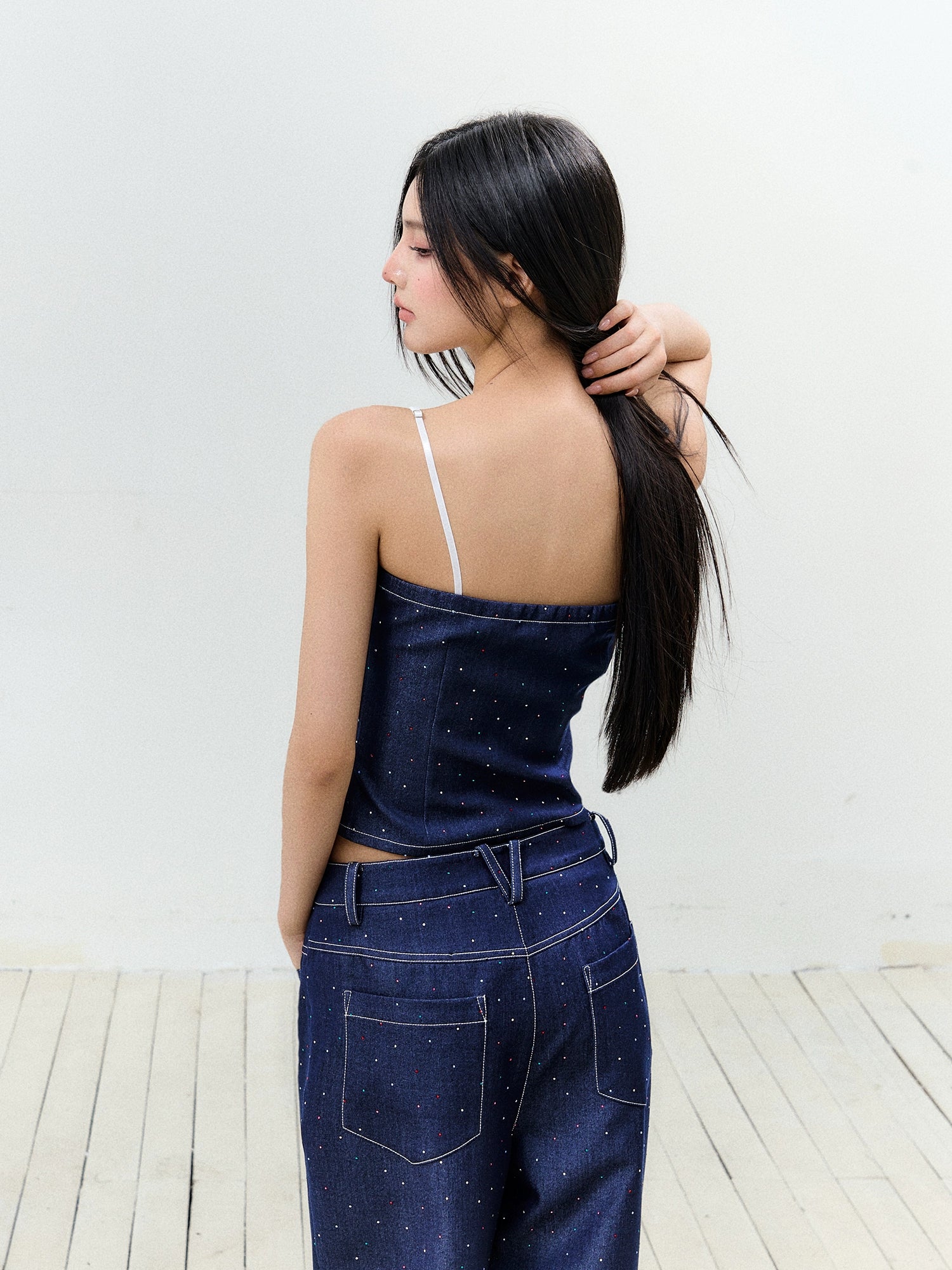 Fake Two-Piece Rhinestone Halter Top & Pant Set - CHINASQUAD