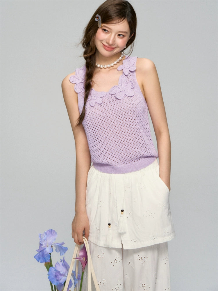 Flower Crochet Hollow-Out Camisole - CHINASQUAD