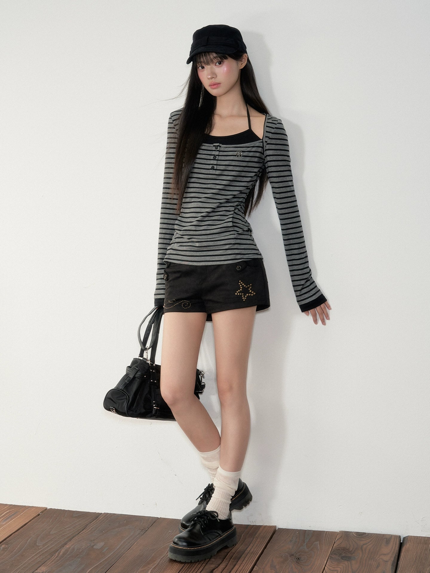 Two-piece Look Striped Hooded Tee - CHINASQUAD