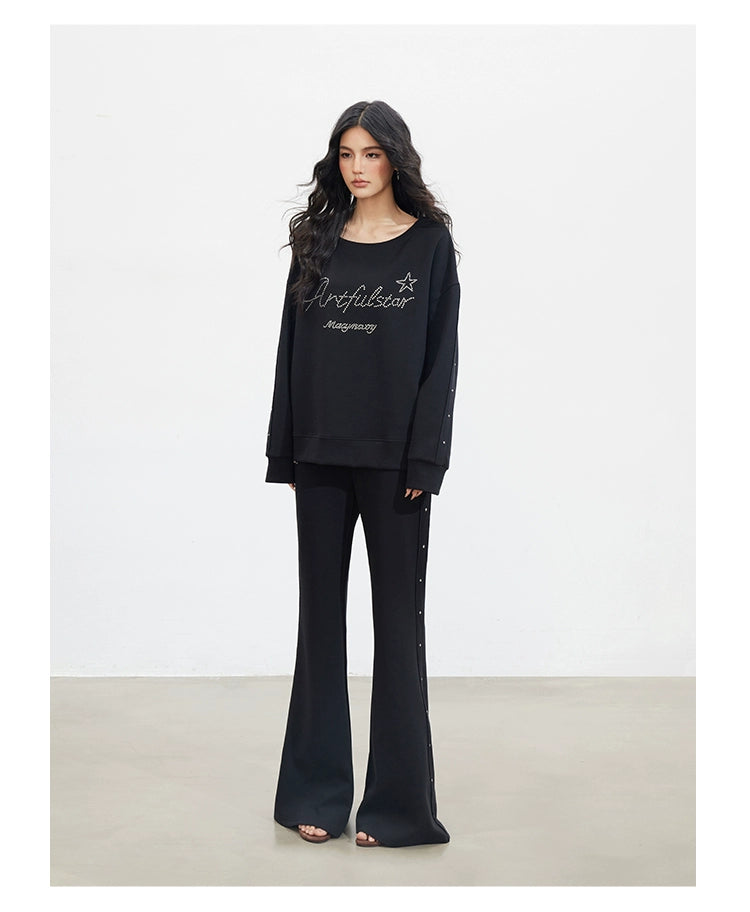 Studded Letter Off-Shoulder Sweatshirt