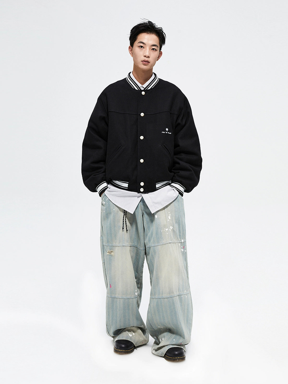 Black Vintage Heavy Wool Baseball Jacket - CHINASQUAD