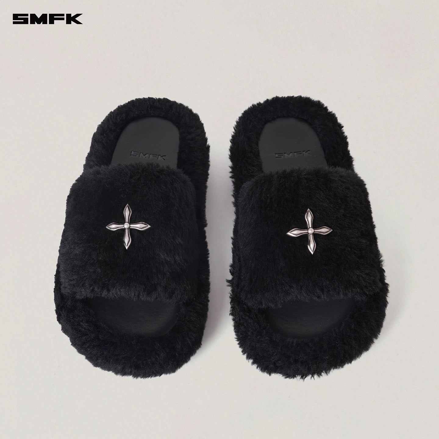 SMFK Fuzzy Platform Black Edition Slide Sandals - CHINASQUAD