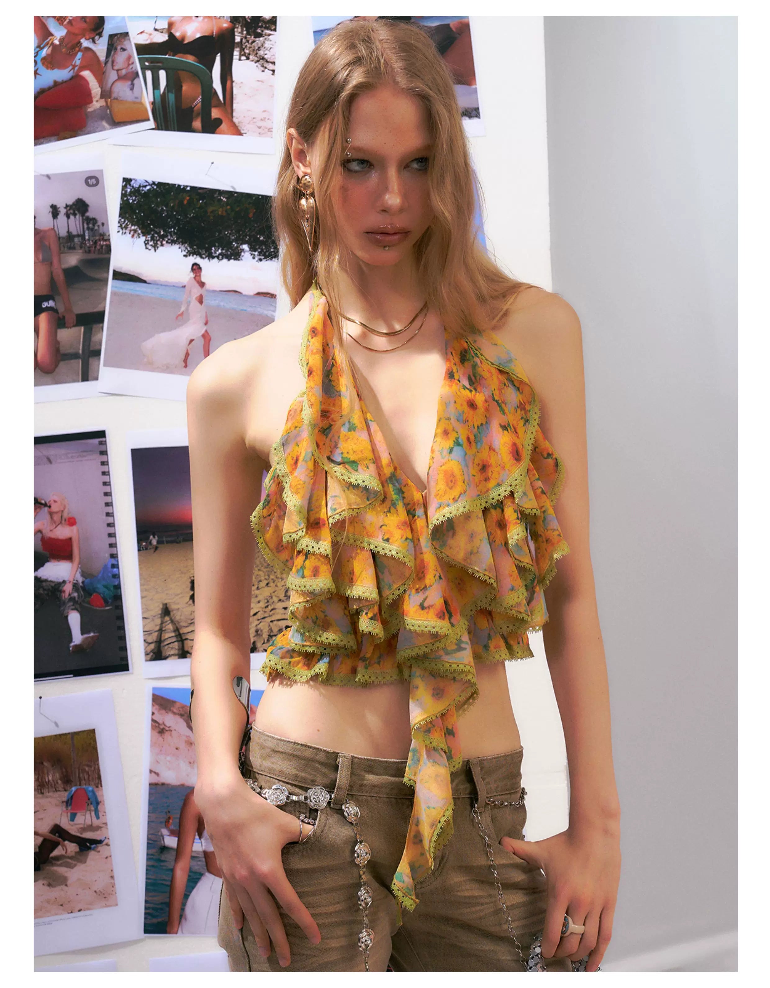 Floral Halter Backless Camisole