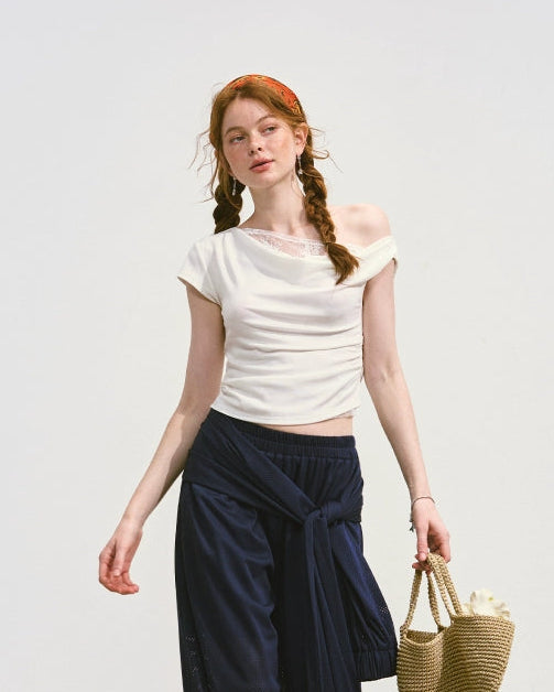 Asymmetric Neckline Fake Two-piece T-shirt - CHINASQUAD