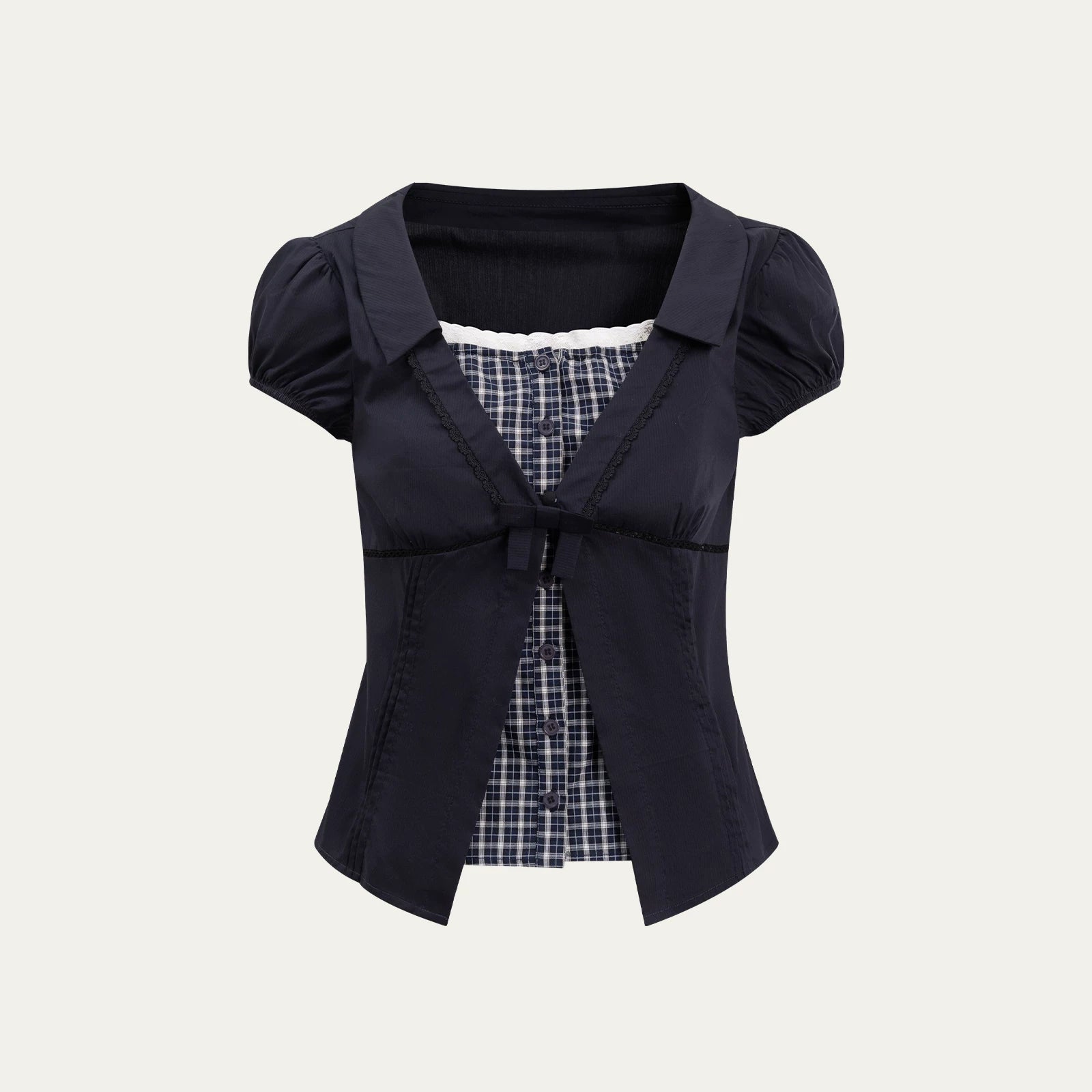 Floral Plaid Academy Layered Short Sleeve Shirt