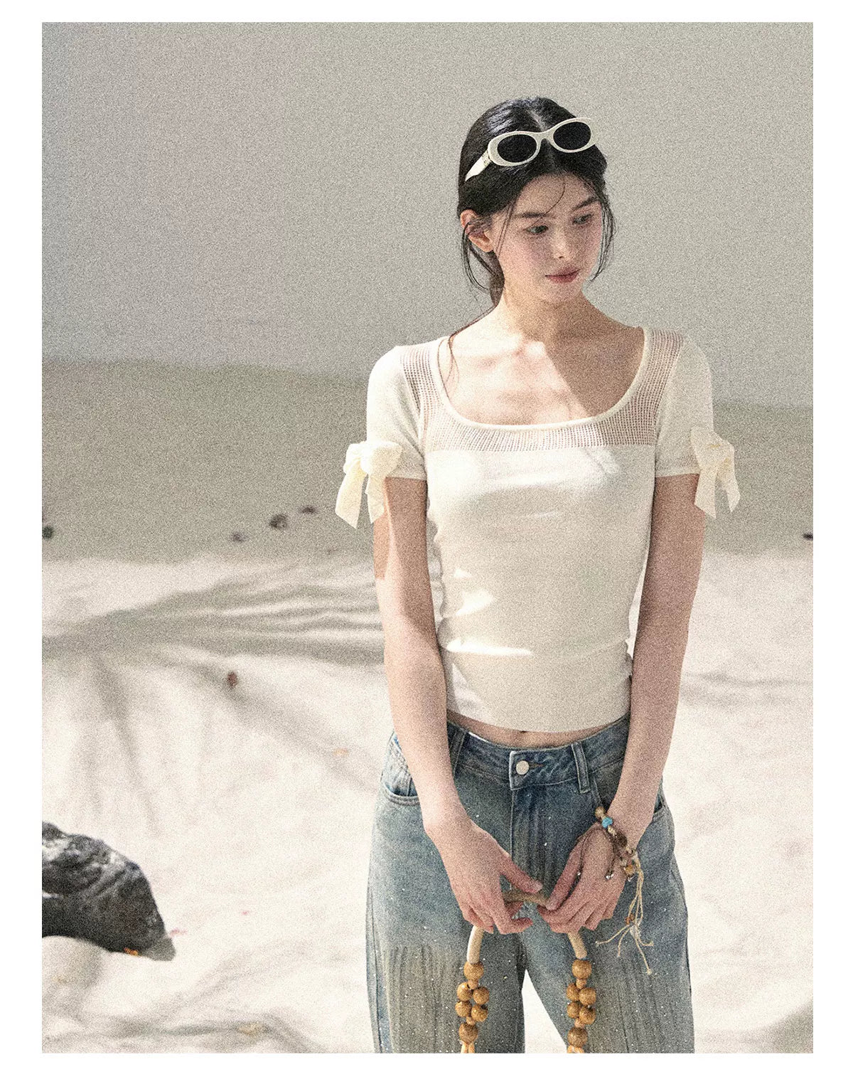 Square Neck Cut-Out Slim Fit Knit Top