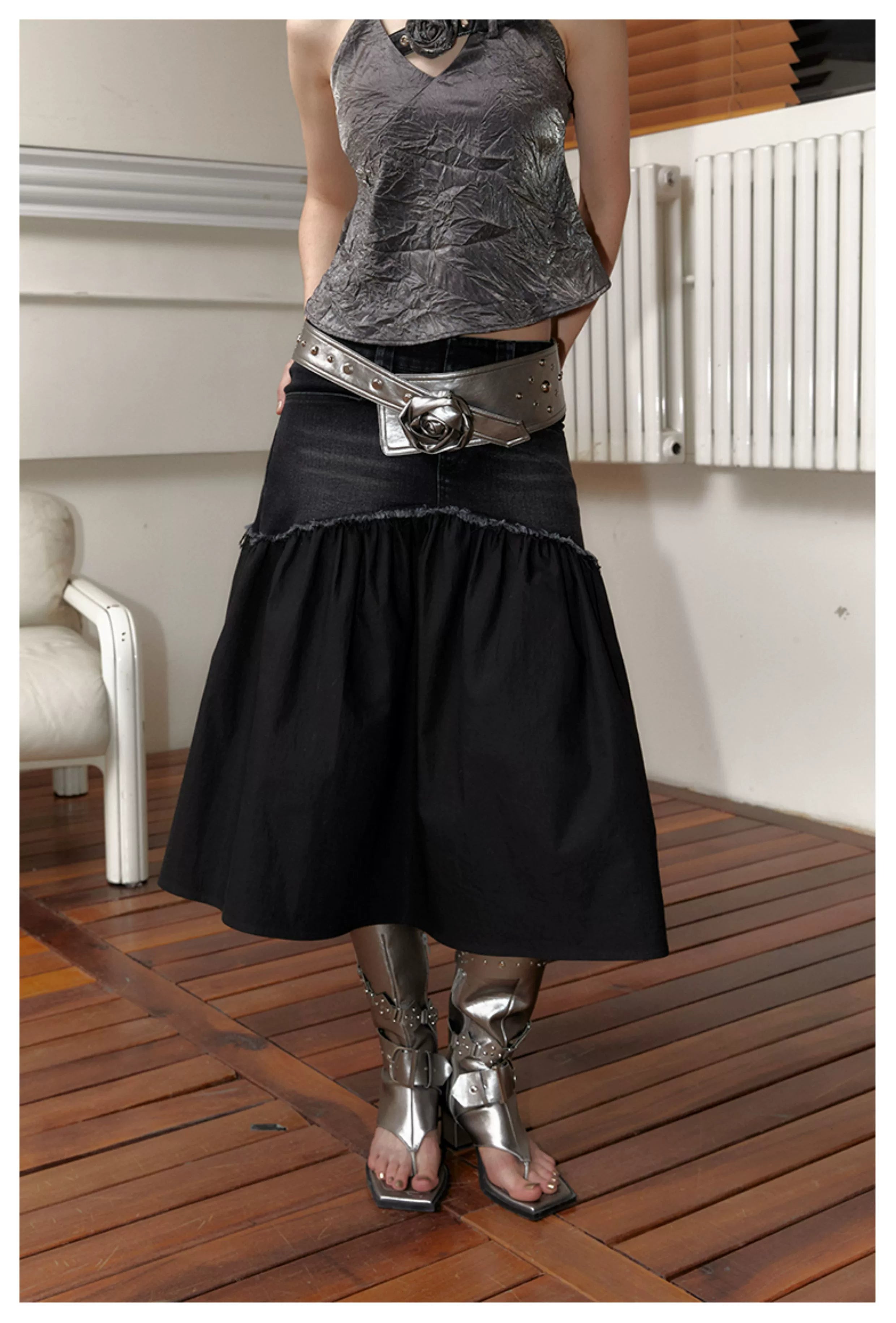 Vintage Rose Studded Wide Belt - CHINASQUAD