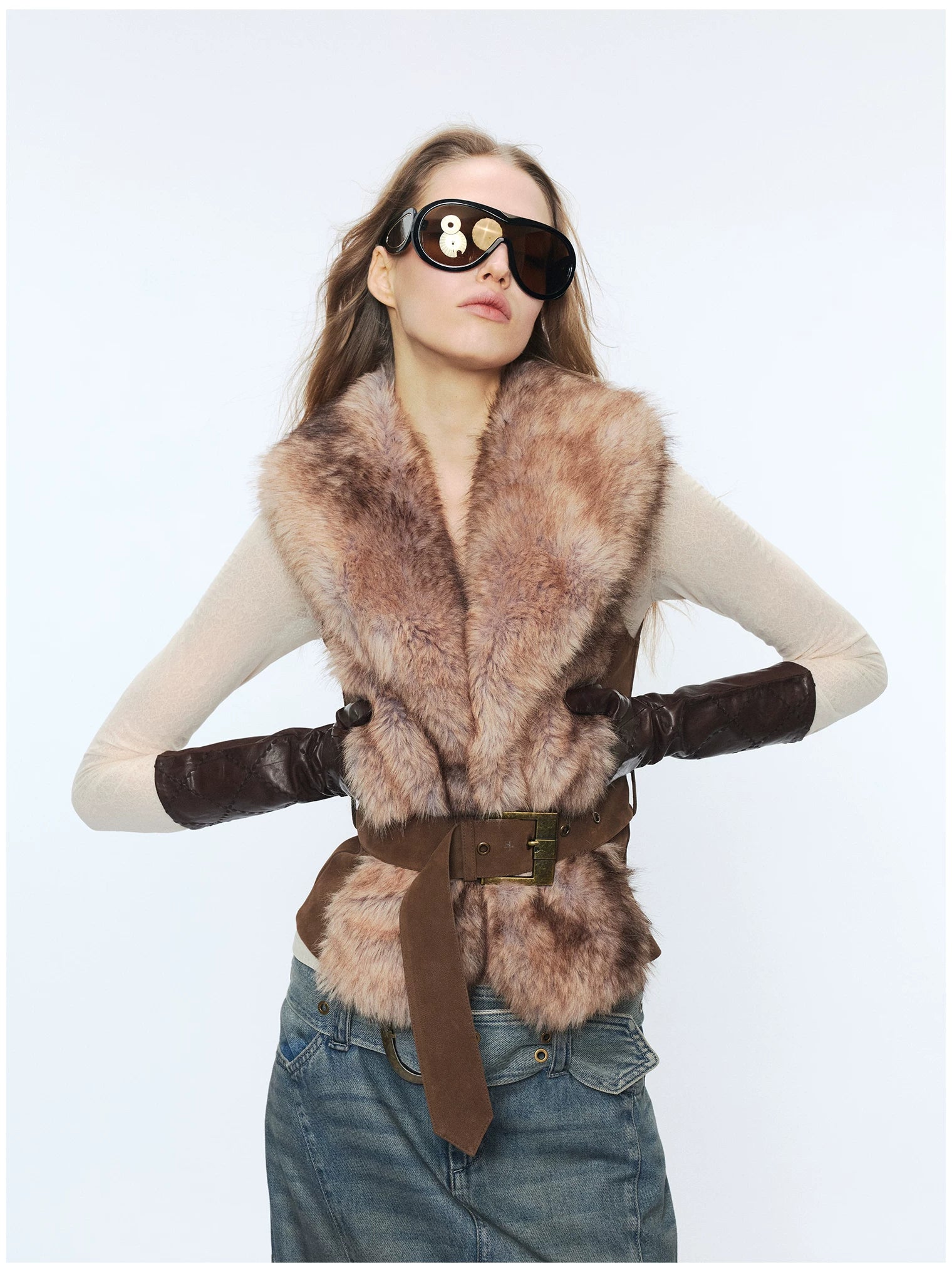 Faux Buckle Detail Suede Punk Vest