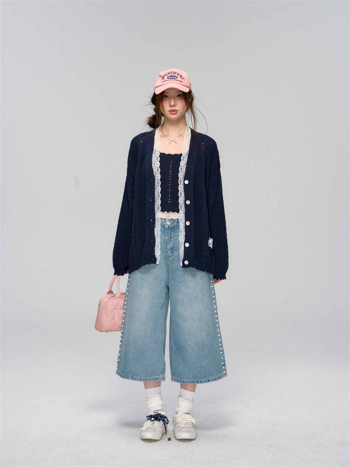 Side Seam Beaded Wide-leg Cropped Jeans - CHINASQUAD