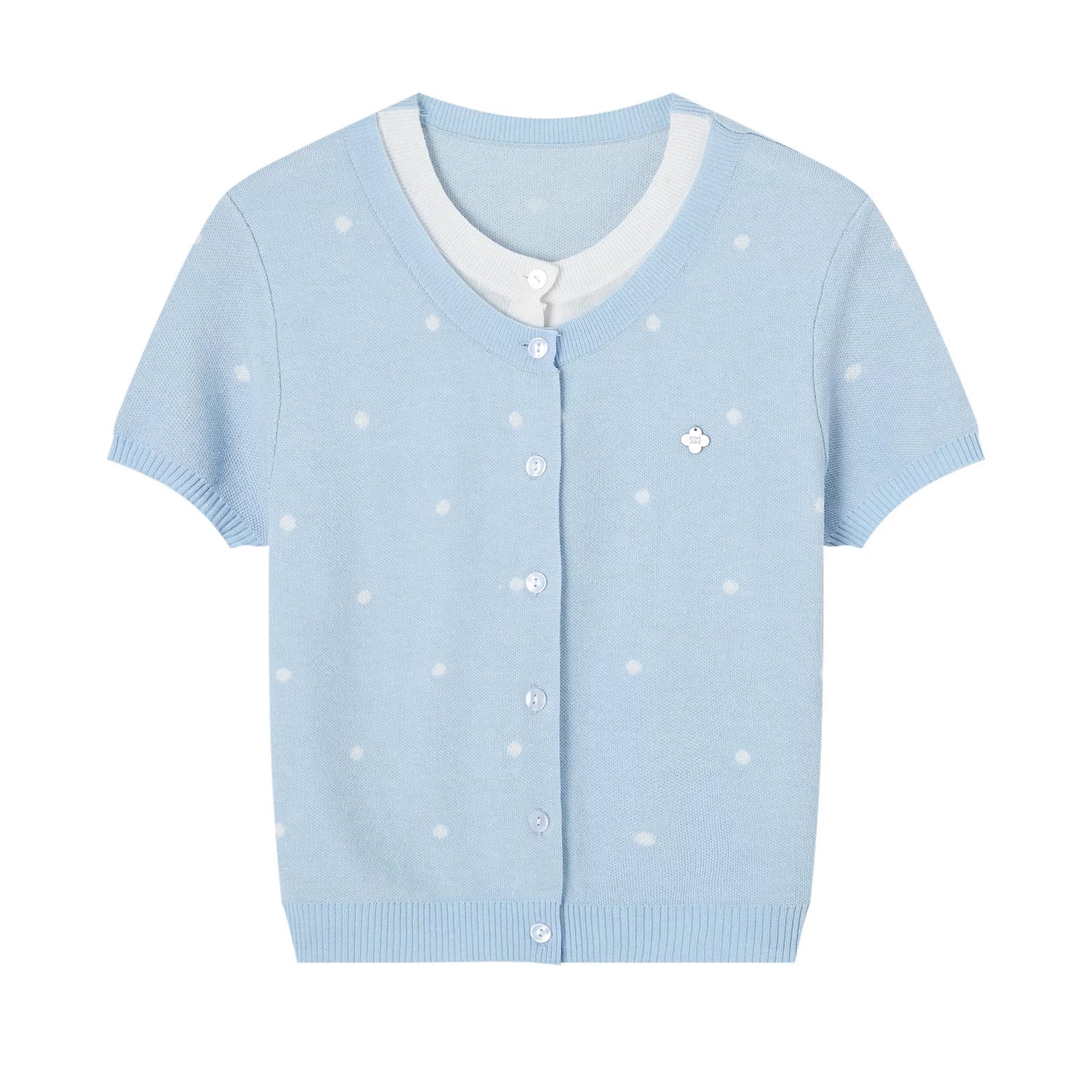 Polka Dot Layered Knit Short Sleeve Top