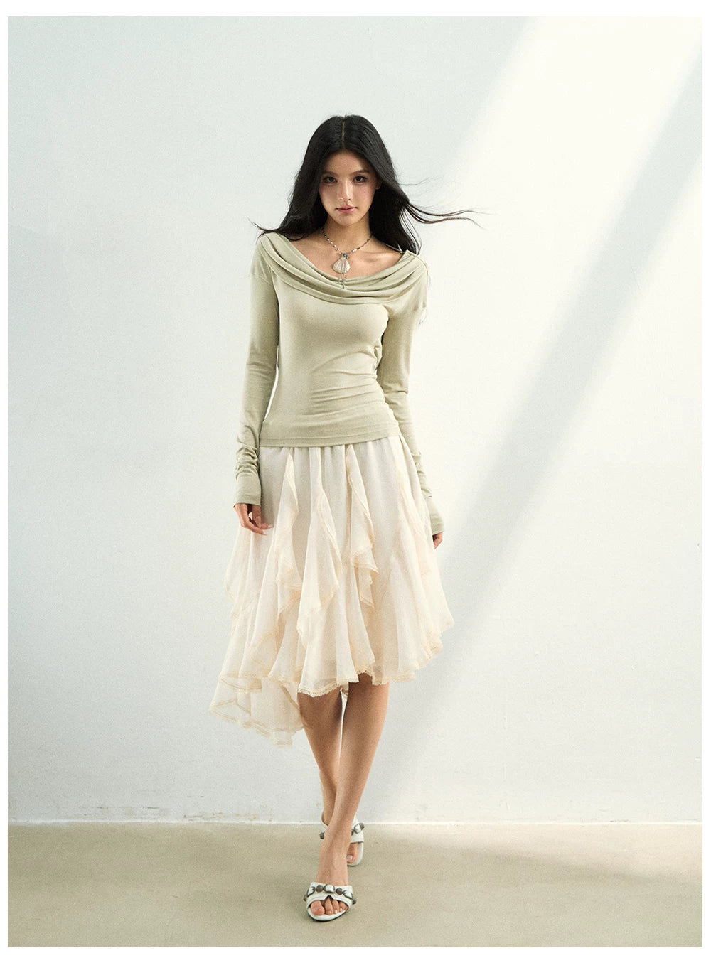 Reversible Draped Mesh Blouse