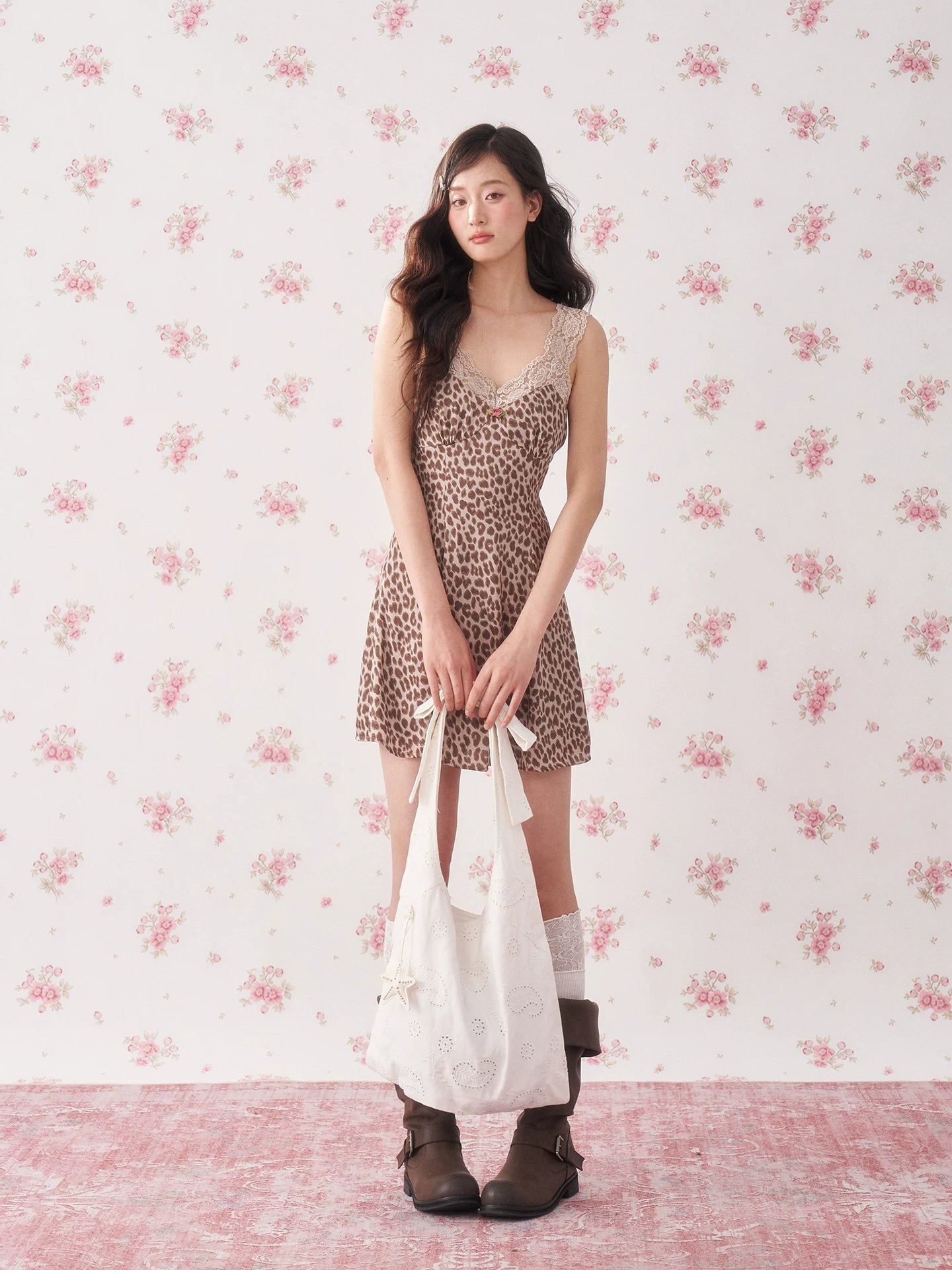 Vintage Leopard Lace Slip A-Line Mini Dress