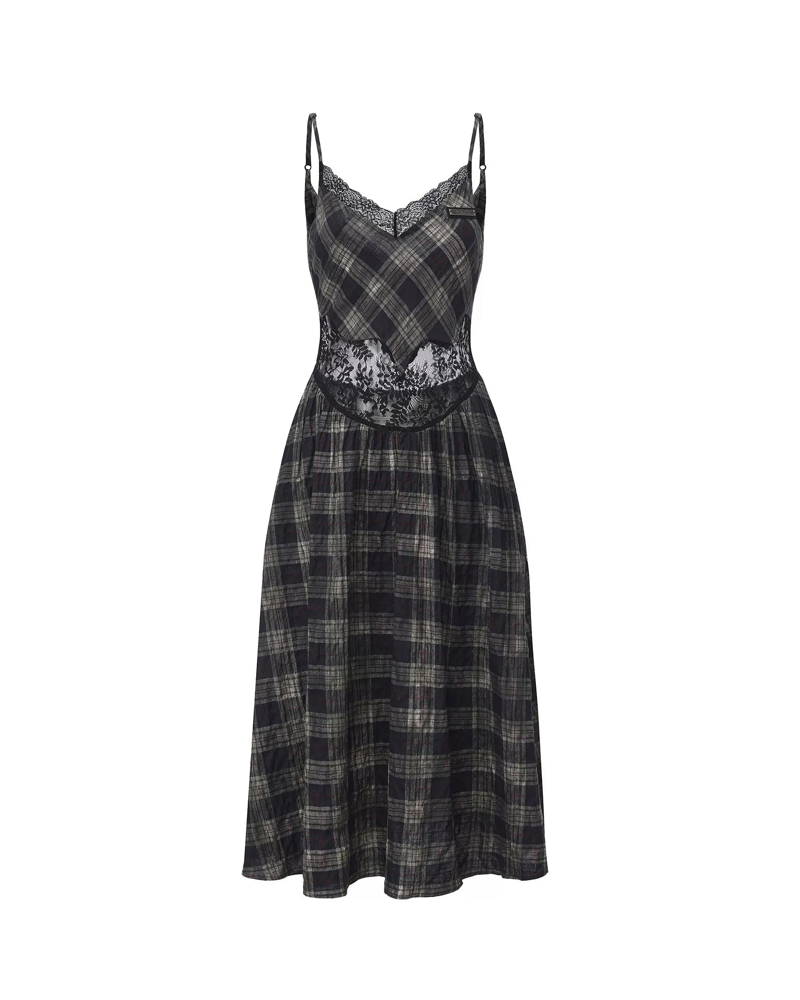 Grunge Plaid Lace Panel Slip Dress
