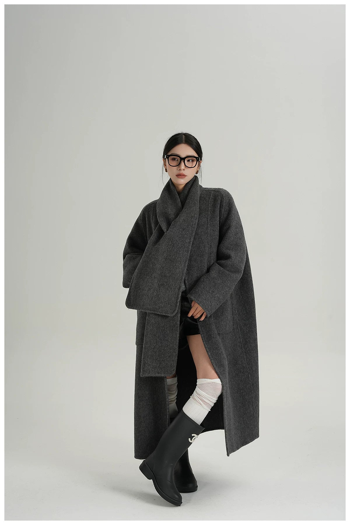 Cape-Style Oversized Long Wool Coat