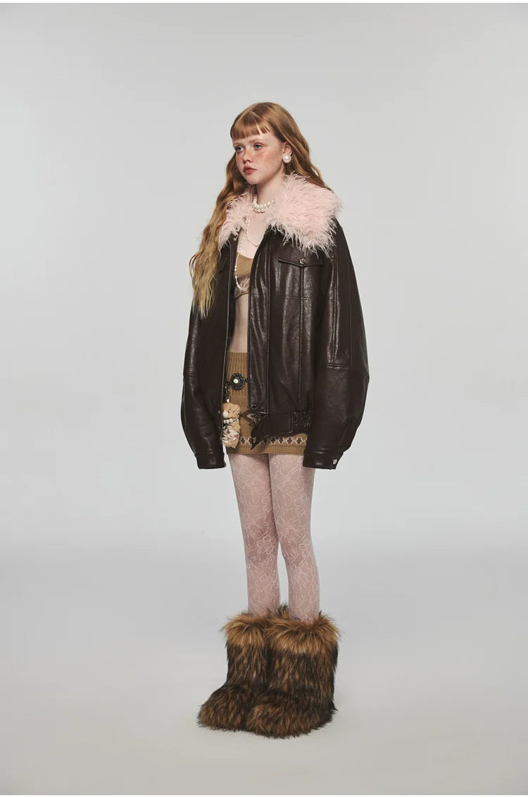 Removable Fur Collar Windproof Leather Jacket - CHINASQUAD
