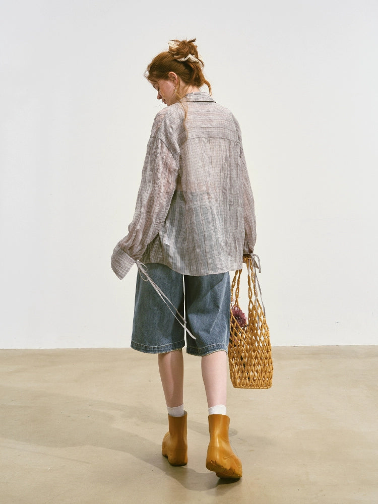 Plaid Sheer Mesh Shirt Jacket - CHINASQUAD