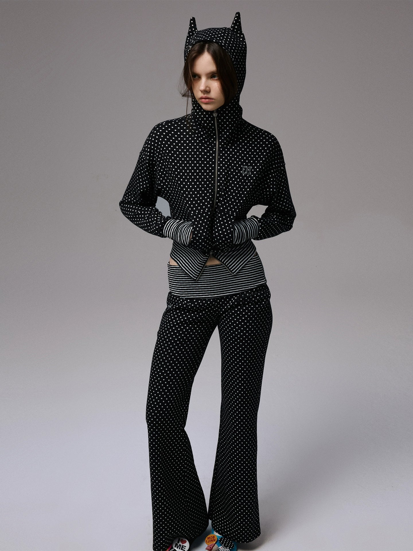 Double-Slider Small Polka Dot Devil Horn Hoodie - CHINASQUAD