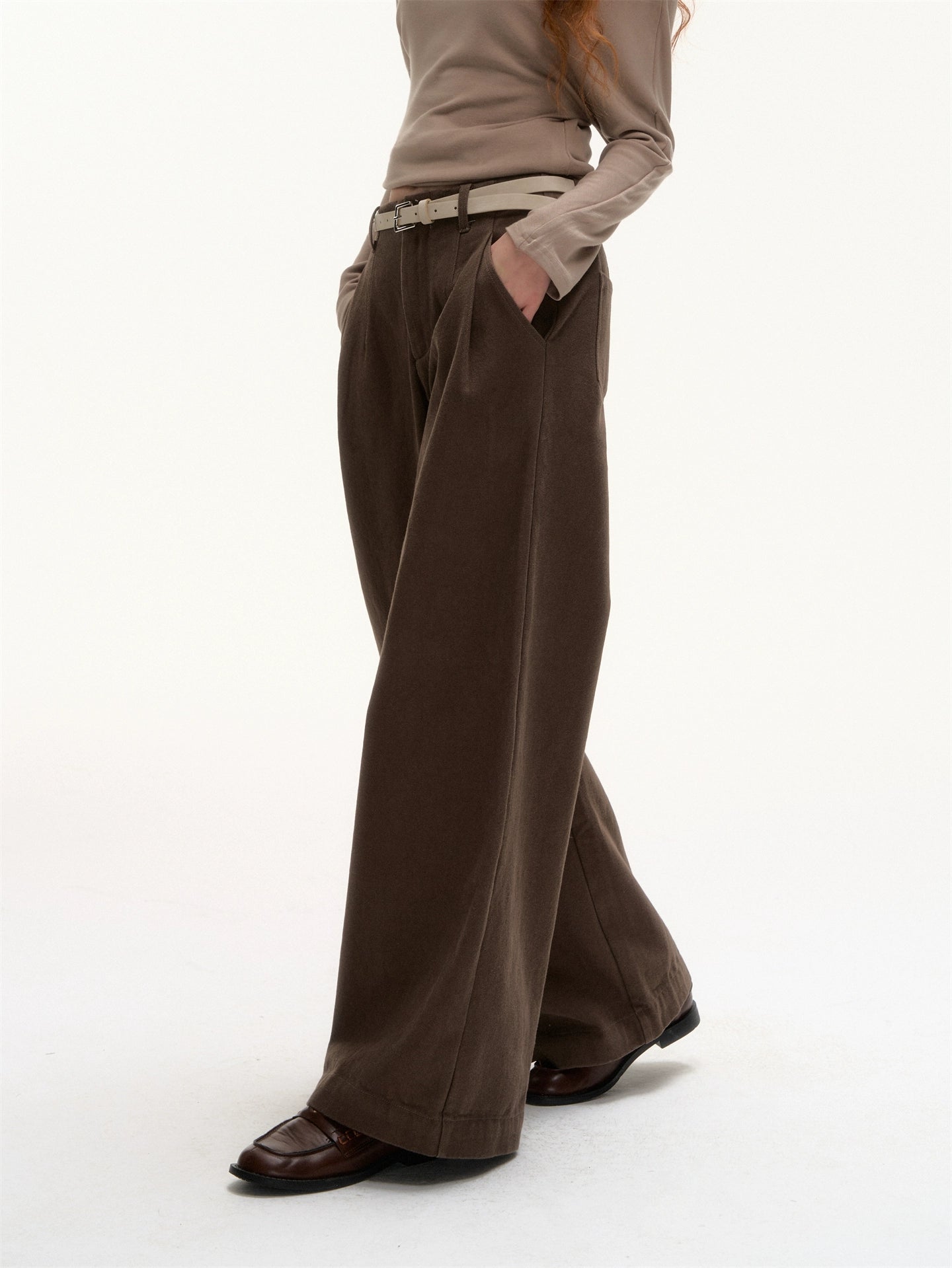 Plaid Cuff Belted Wide-Leg Trousers - CHINASQUAD