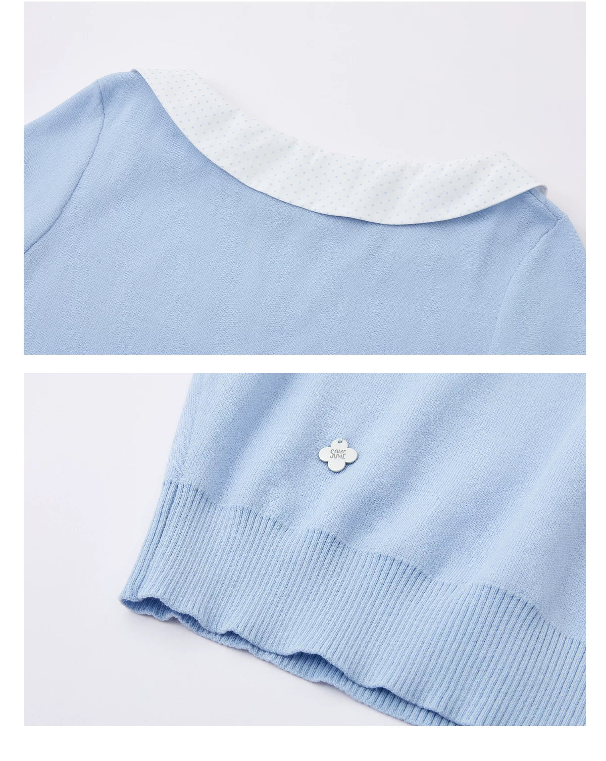 Peter Pan Collar Contrast Knit Short Sleeve Top