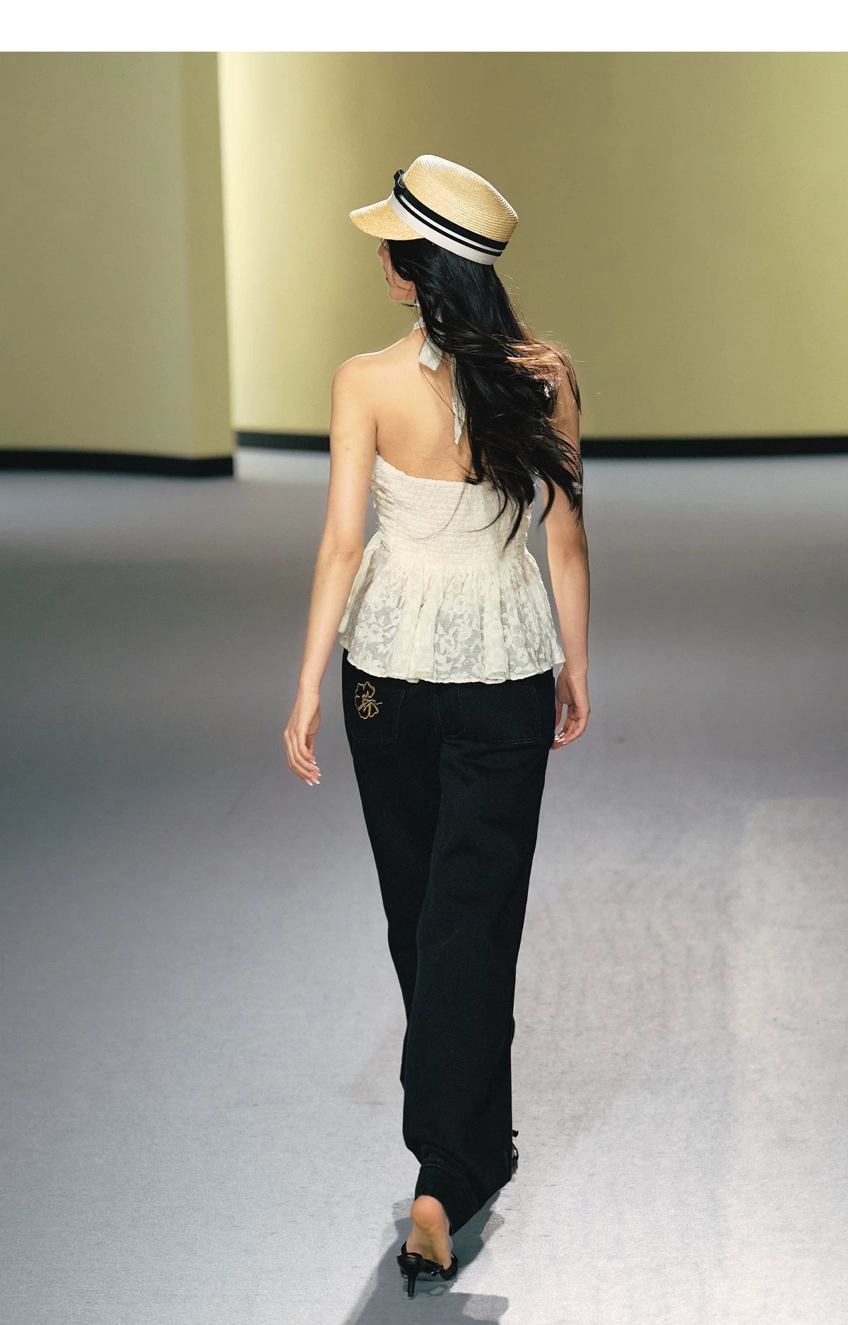 Asymmetric Placket Straight-Leg Denim Trousers