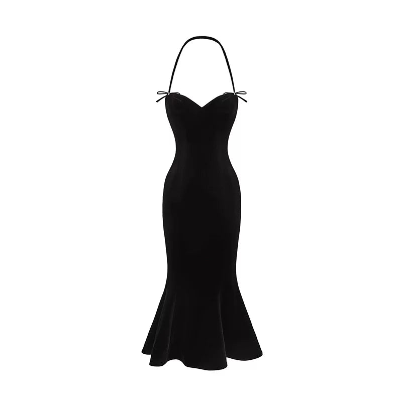 Velvet Bow Mermaid Evening Dress