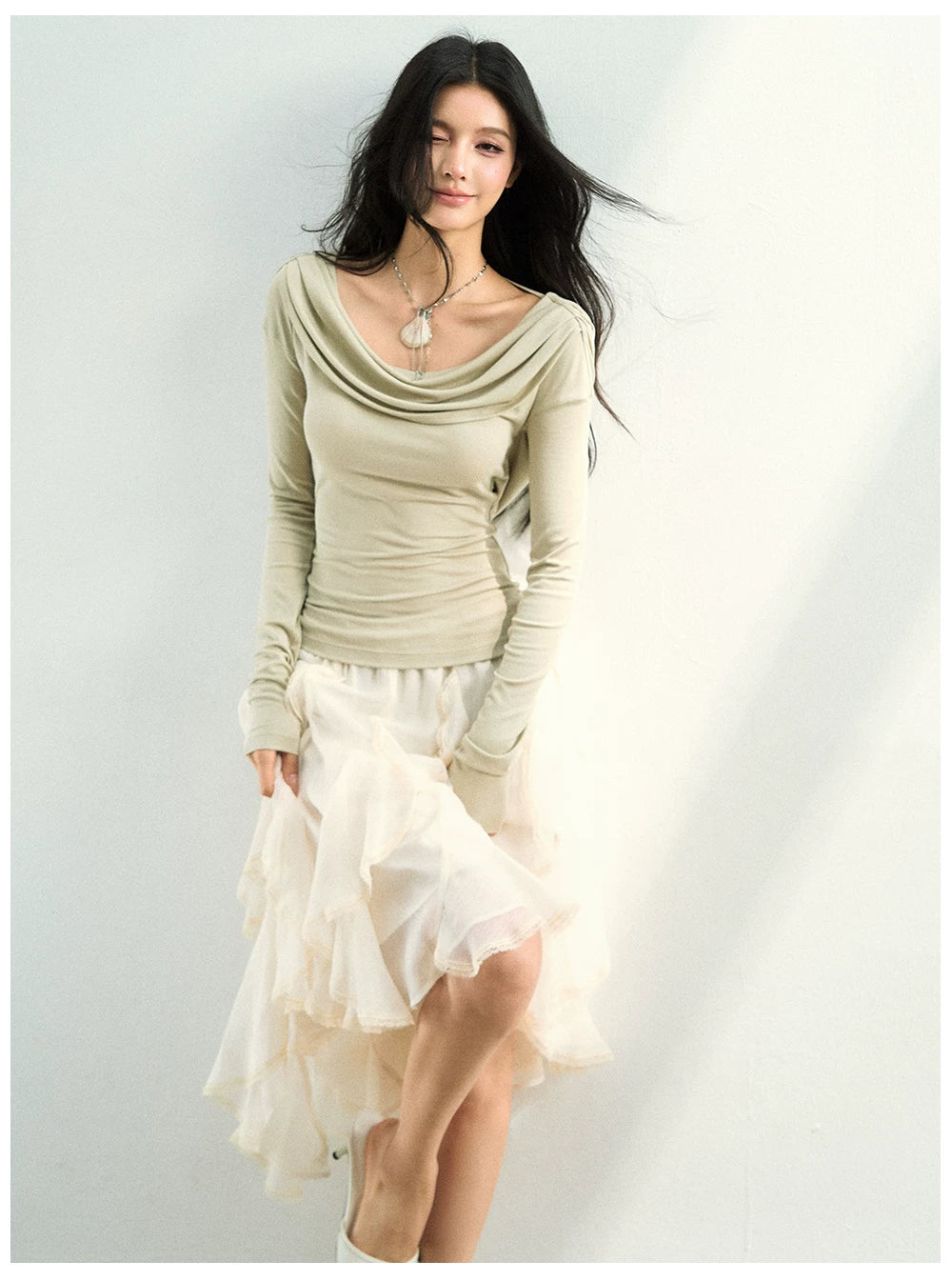 Reversible Draped Mesh Blouse