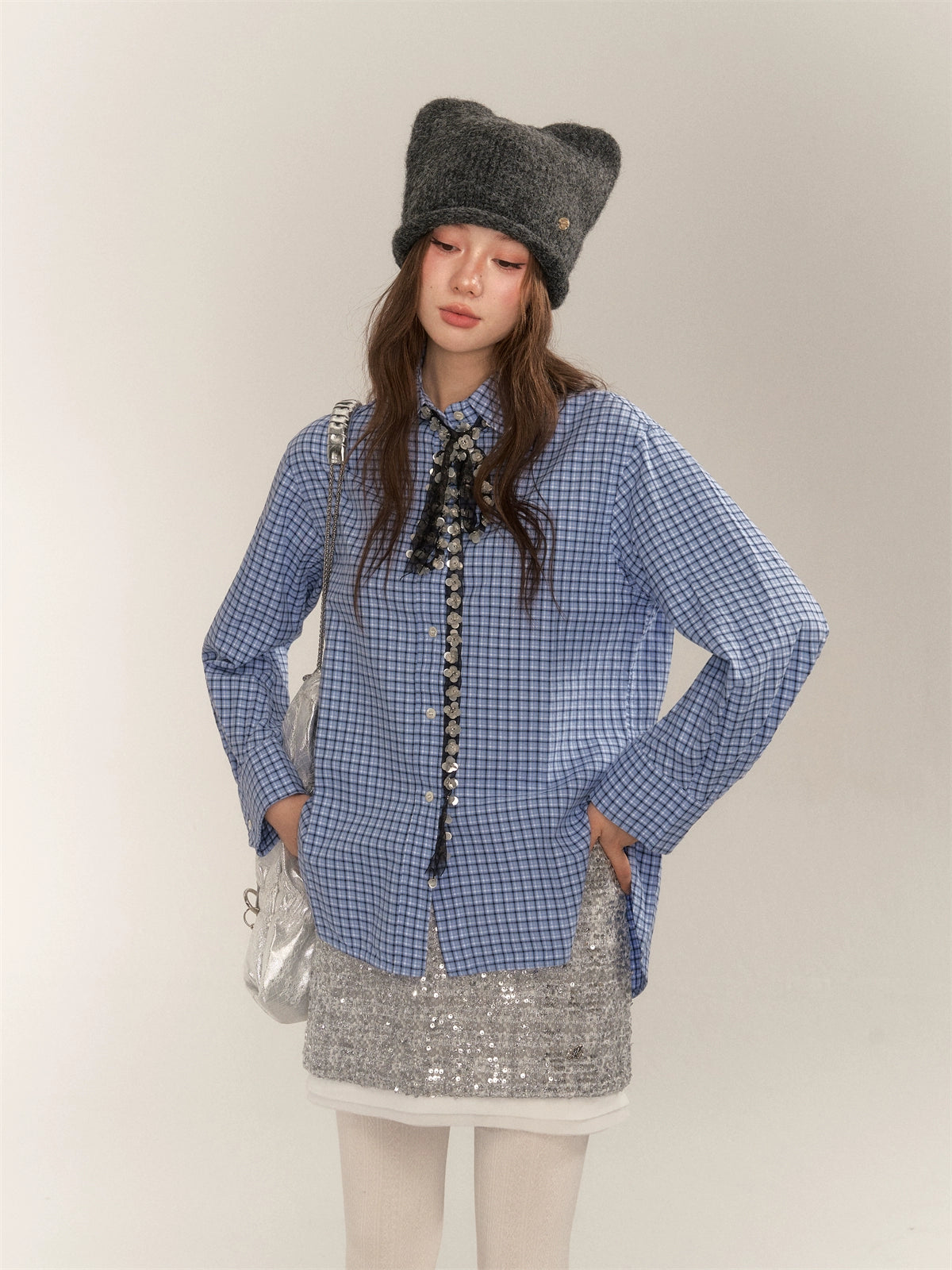 Vintage College Style Blue Plaid Shirt - CHINASQUAD