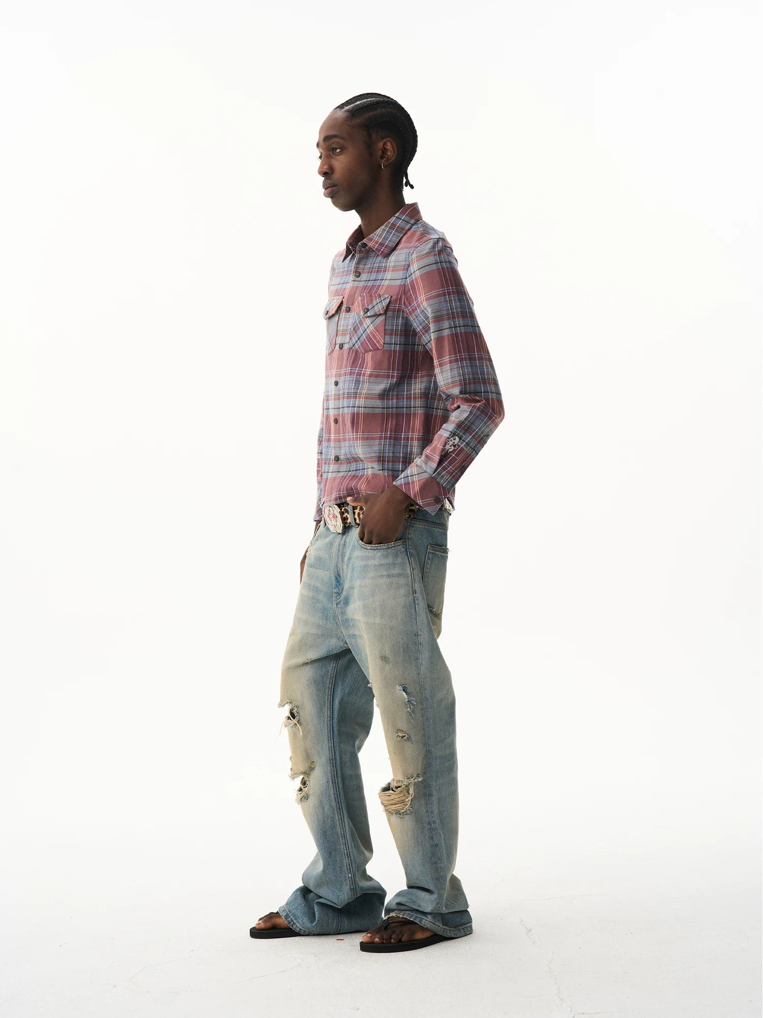 Cropped Embroidered Check Shirt